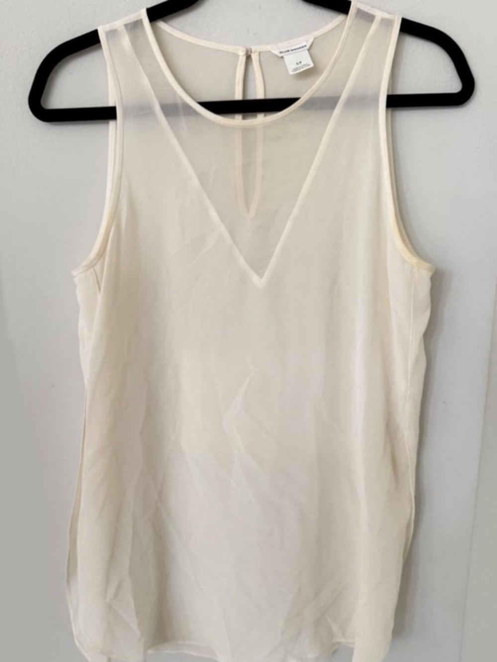 Club Monaco White/Off-White Silk Sleeveless Blouse | Sz S/P | Sheer V-Neck